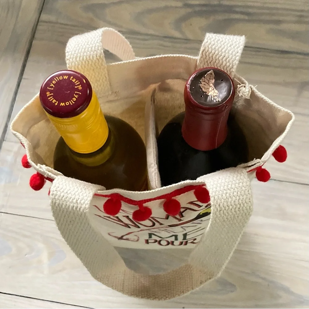 “I Am Woman Hear Me Pour” Double Wine Bottle Gift Canvas Tote Bag 10 in